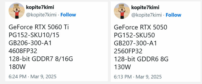 GeForce RTX 5060 Ti und RTX 5050 Spezifikationen GeForce RTX 5060 Ti und RTX 5050 Spezifikationen