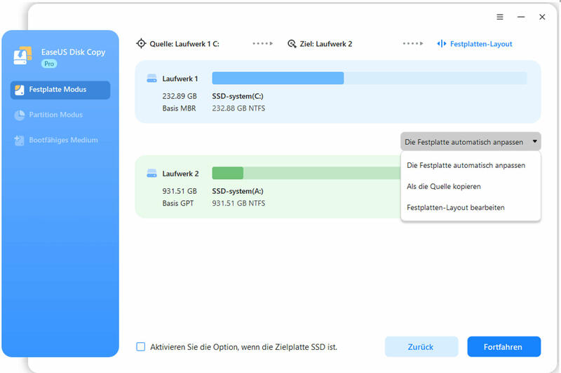 Passen Sie das Datenträgerlayout an Passen Sie das Datenträgerlayout an