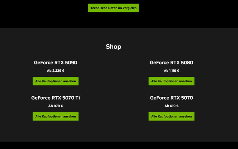 NVIDIA GeForce RTX 5090, RTX 5080 und RTX 5070 Ti Preissenkung