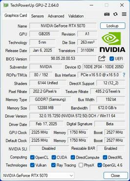 KFA2 GeForce RTX 5070 1ClickOC GPUz