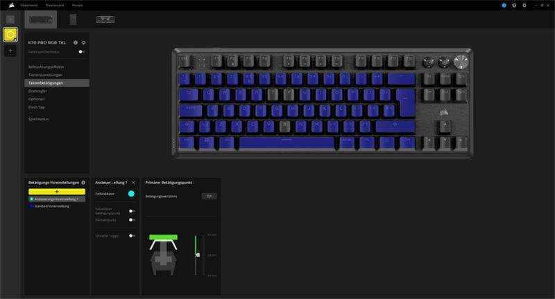 Corsair K70 RGB TKL iCue Software Tastenbetätigungseinstellungen Corsair K70 RGB TKL iCue Software Tastenbetätigungseinstellungen