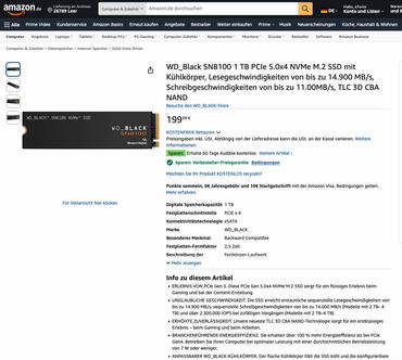 WD Black SN8100 SSD auf Amazon gelistet