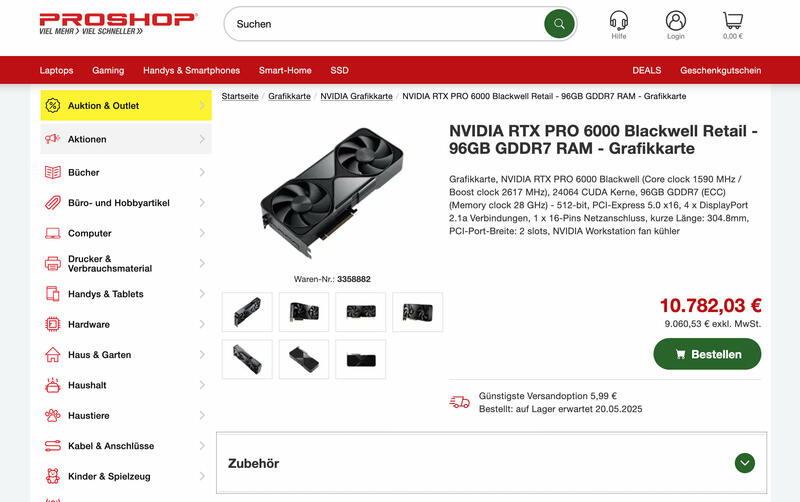 NVIDIA RTX PRO 6000 verkauf über Proshop