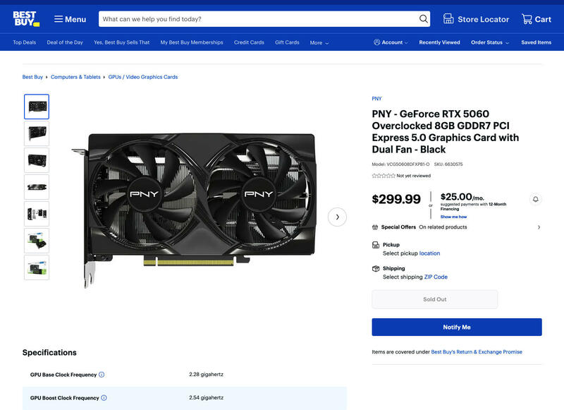 PNY GeForce RTX 5060 bei Bestbuiy PNY GeForce RTX 5060 bei Bestbuiy