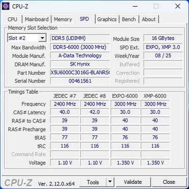 XPG LANCER NEON RGB 32 GB DDR5 6000 CPUz SPD