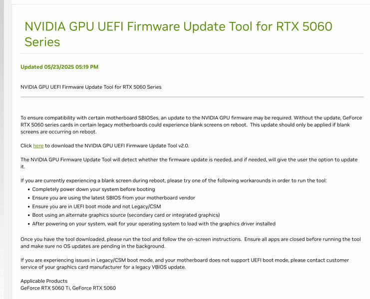 NVIDIA GeForce RTX 5060 und RTX 5060 Ti Firmware Update