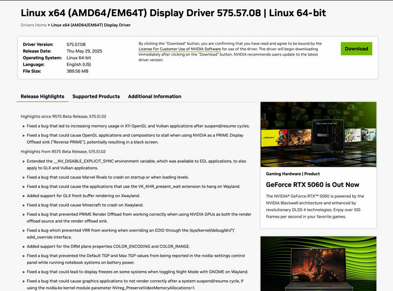 NVIDIA 575.57.08 Linux-Treiber Download mit Smooth Motion und PRIME Fixes