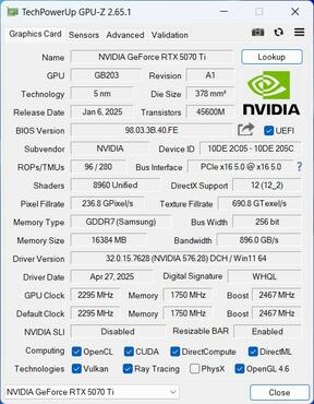 KFA2 GeForce RTX 5070 Ti 1ClickOC GPUz