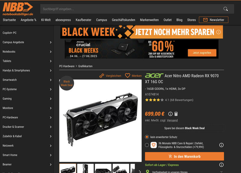 Radeon RX 9070 XT fällt erstmals unter 700 € im Preis Radeon RX 9070 XT fällt erstmals unter 700 € im Preis