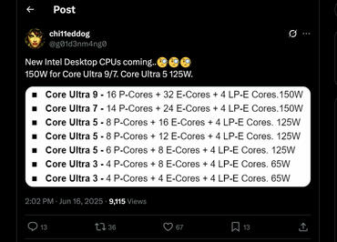 Intel Nova Lake S Lineup