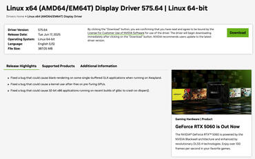 NVIDIA Linux-Treiber 575.64 mit Korrekturen für Abstürze älterer GPUs und XWayland-Rendering