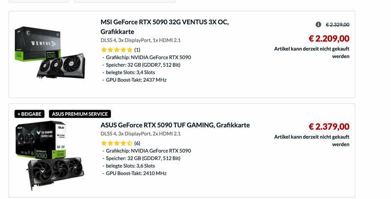 GeForce RTX 5090 Preissturz