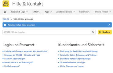 WEB.de Login geht nicht Statusseite