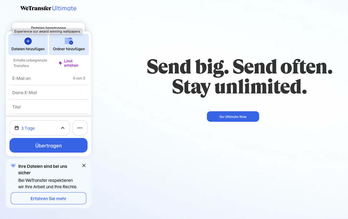 WeTransfer direkt online nutzen  Bild © Eigene