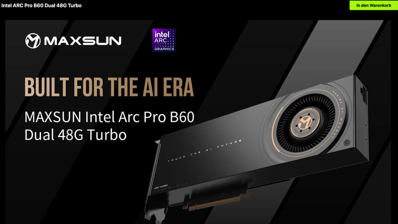 MaxSun Arc Pro B60 Dual-GPU mit 48GB VRAM für 1.499 € erhältlich