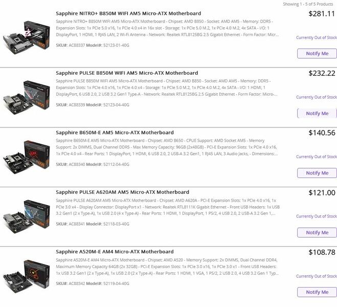 Sapphire NITRO B850 Motherboards gelistet