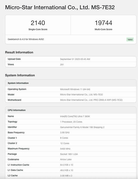 Intel Core Ultra 7 365K taucht in Benchmarks auf Intel Core Ultra 7 365K taucht in Benchmarks auf
