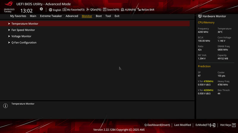 ASUS ROG Crosshair X870E HERO BIOS Monitor