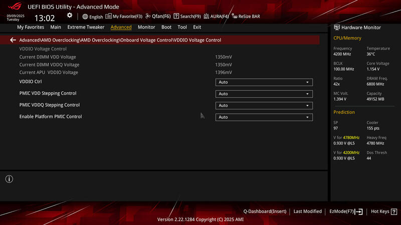 ASUS ROG Crosshair X870E HERO BIOS Advanced AMD OC Voltage Control