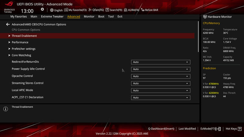 ASUS ROG Crosshair X870E HERO BIOS Advanced CPU