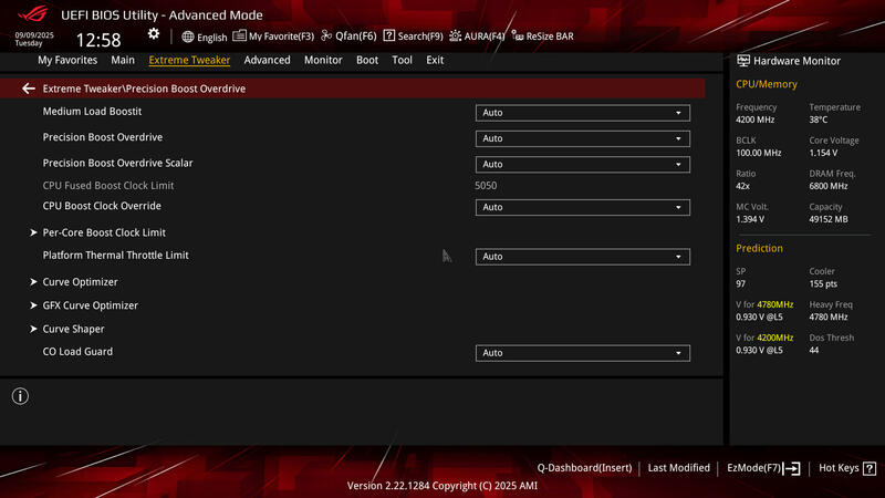 ASUS ROG Crosshair X870E HERO BIOS Extreme Tweaker PBO