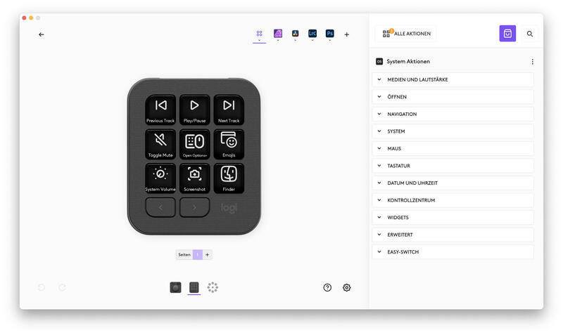 Logitech MX CreativeConsole Options+ Keypad Standardeinstellung Logitech MX CreativeConsole Options+ Keypad Standardeinstellung