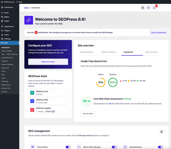 Seopress dashboard Seopress dashboard