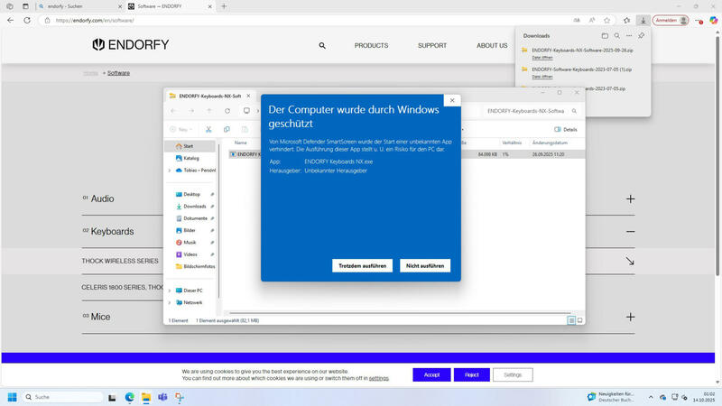 Endorfy Thock v2 Software wird von Windows als unbekannt erkannt