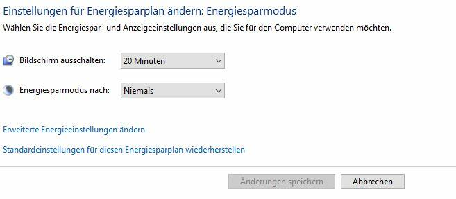 Windows 10 Energiespar Optionen Screenshot 1