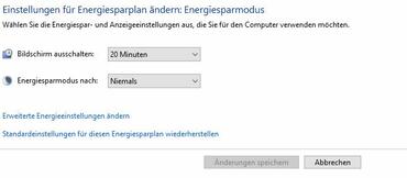 Windows 10 Energiespar Optionen Screenshot 1