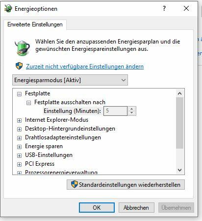 Windows 10 Energiespar Optionen Screenshot 2