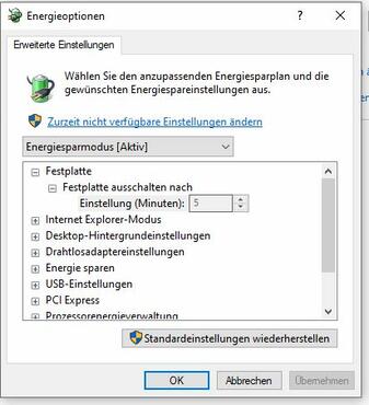 Windows 10 Energiespar Optionen Screenshot 2