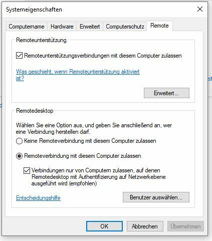 Windows 10 - Remote Desktop Aktivieren