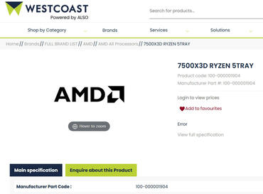 Westcoast Ryzen 5 7500 X3D Westcoast Ryzen 5 7500 X3D