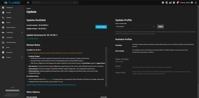 TrueNAS 25.10 Goldeye Update Profile TrueNAS 25.10 Goldeye Update Profile