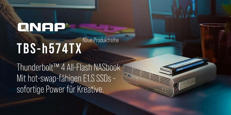 QNAP TBS-h574TX NASbook kommt mit E1.S-Enterprise-SSDs für die tragbare 4K/8K-Postproduktion