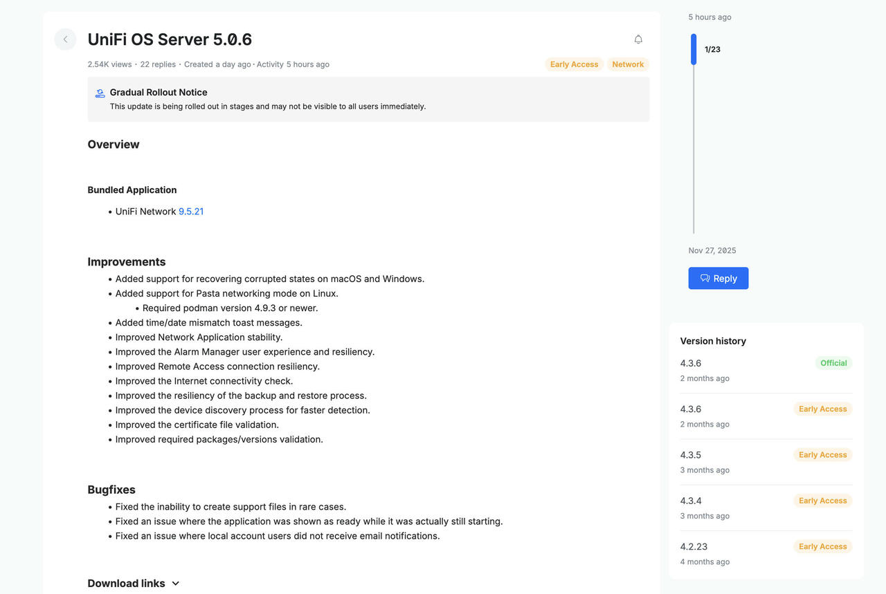 UniFi OS Server 5.0.6  Bild © Ubiquiti