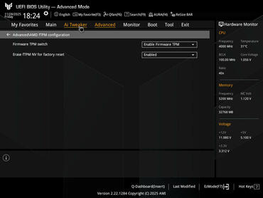 ASUS TUF GAMING B850 PLUS WIFI BIOS Advanced AMD fTPM