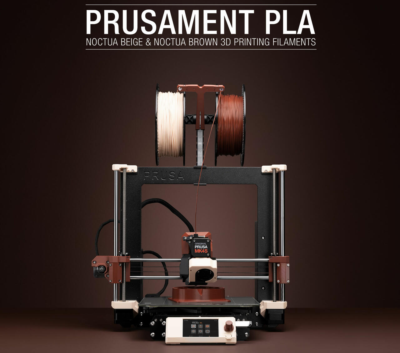 Prusament PLA Noctua Beige und Prusament PLA Noctua Brown Release  Bild © Noctua