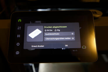 Bambu Lab P2S Combo Display Menü Druck vollendet Info