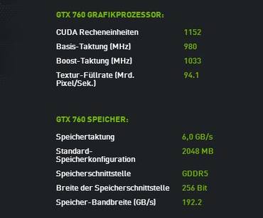 GTX 760 Leistungsdaten