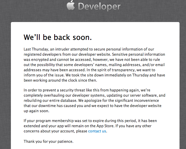 Apple Entwicklerseiten offline  Bild © PcMasters
