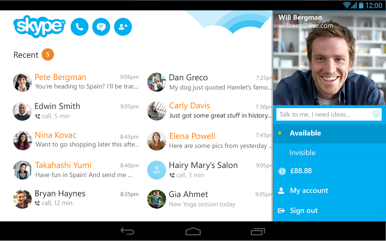 Neue Skype-Oberfläche_Android-Tablets