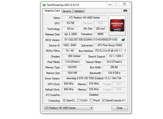 GPU-Z 0.7.4 - Screenshot