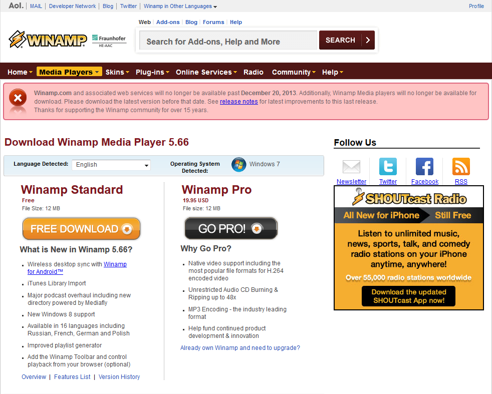 Winamp schließt seine Pforten  Bild © PCMasters
