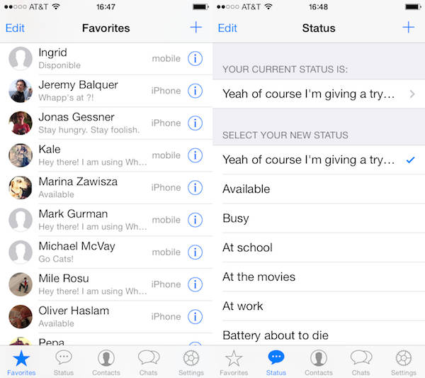 WhatsApp in iOS 7-Optik  Bild © WhatsApp