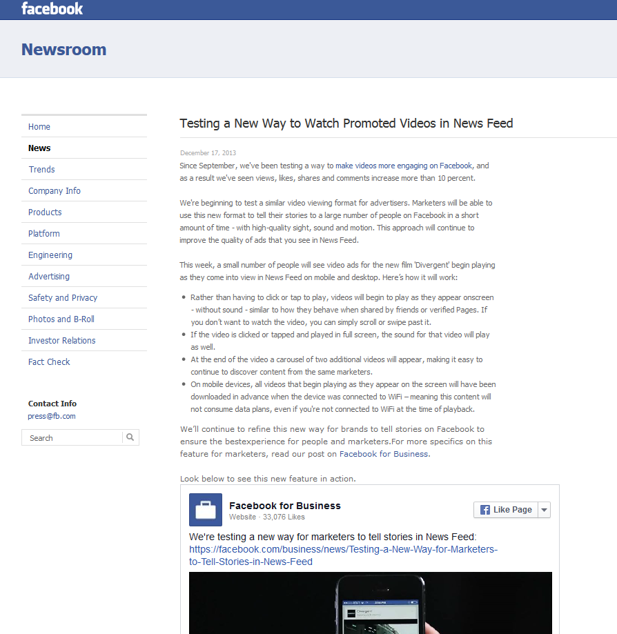 Facebook Auto-Play Werbespots  Bild © PCMasters