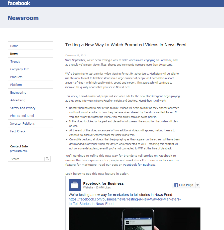 Facebook Auto-Play Werbespots