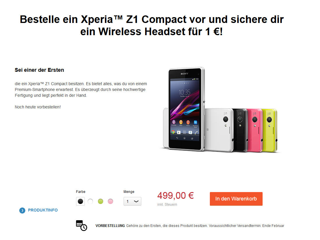 Sony Xperia Z1 Compact-Vorbestellung  Bild © PCMasters