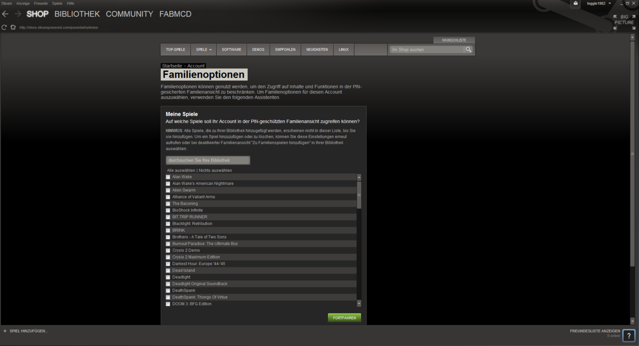 Steam Familienoptionen